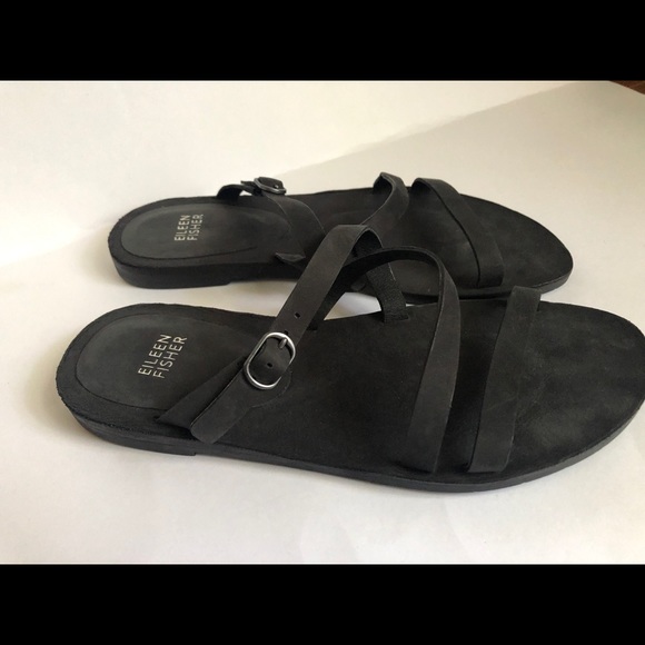 Eileen Fisher black Dali slide sandals slim strap - Picture 11 of 14